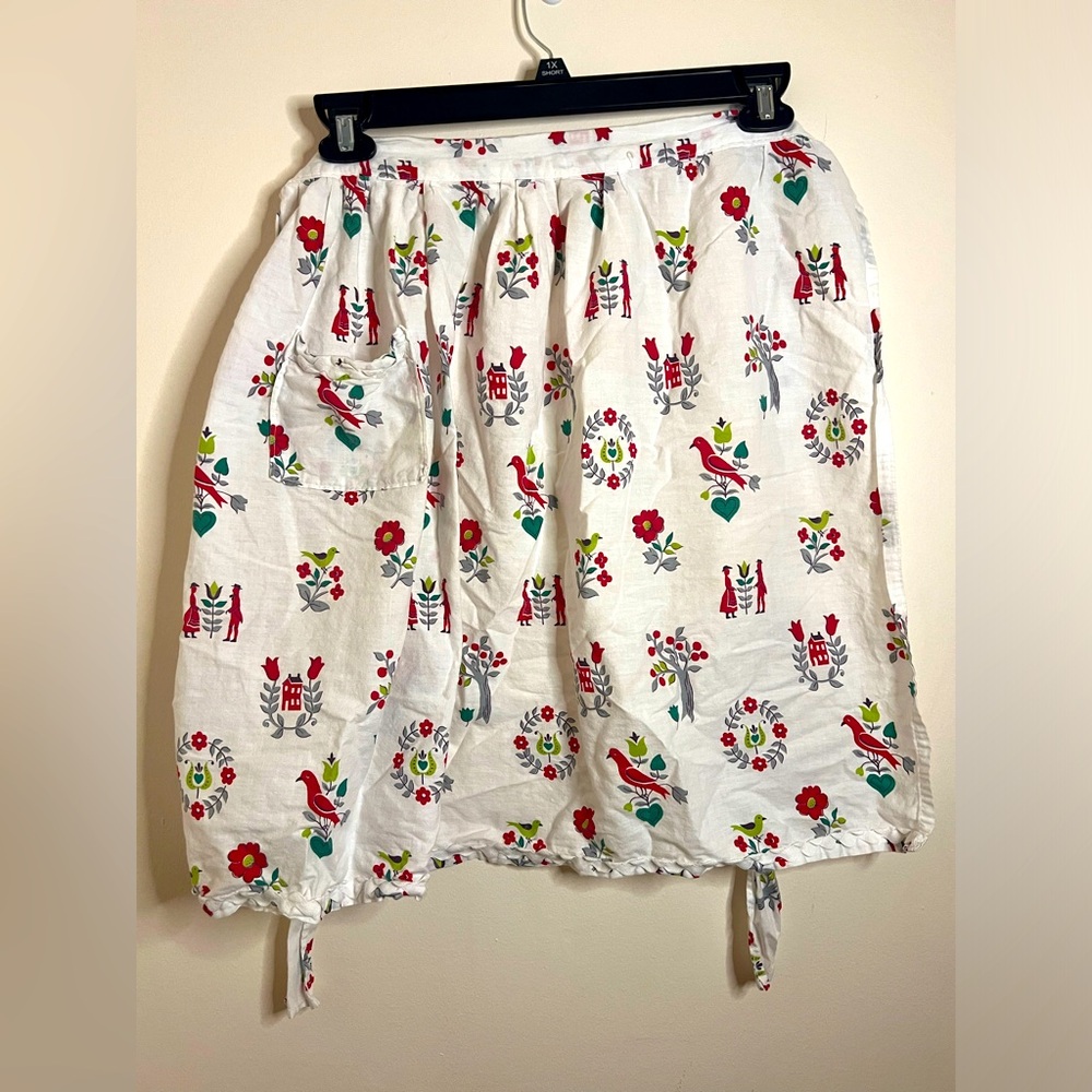 Vintage Dutch Folk Art Apron Red, Green And Gray